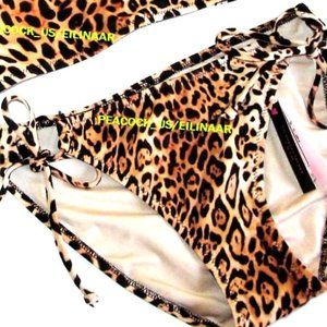 Victoria Secret Swim Side Tie Bikini Bottom XS Extra-Small Orange Black Leopard